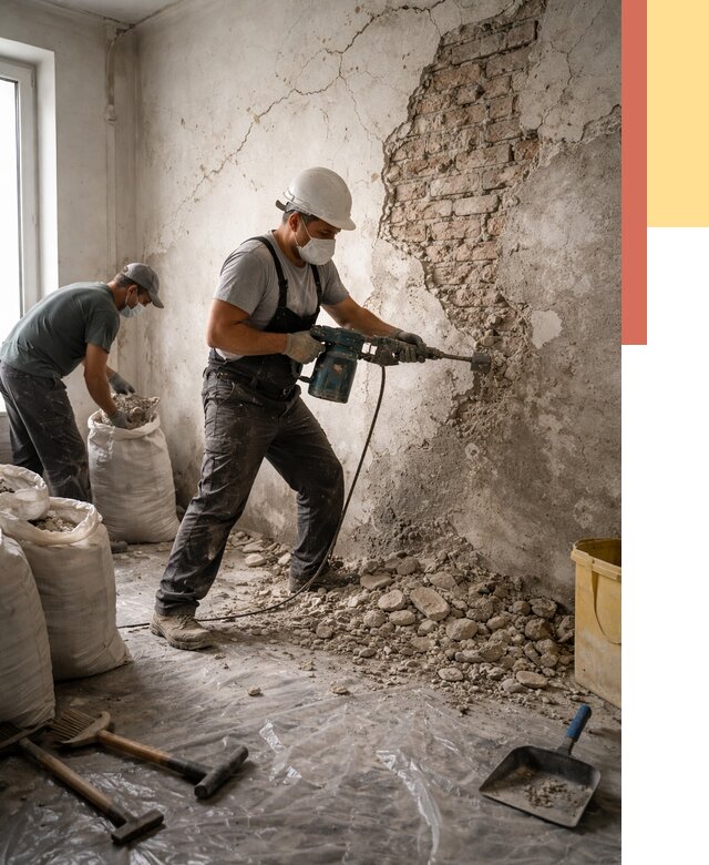 Демонтаж штукатурки со стен в Канаше от 7396 руб/м² — быстро и недорого | ОТДЕЛОЧНИК-Кна