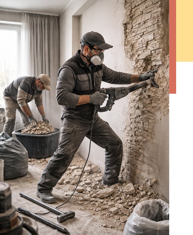 Демонтаж декоративного камня в Канаше от 1489 руб/м² — быстро и недорого | ОТДЕЛОЧНИК-Кна