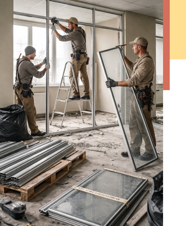 Демонтаж алюминиевых перегородок в Канаше от 4314 руб. — быстро и недорого | ОТДЕЛОЧНИК-Кна