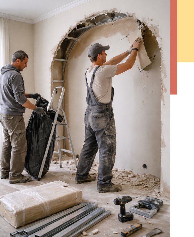 Демонтаж арки из гипсокартона в Канаше от 3595 руб. — услуги под ключ | ОТДЕЛОЧНИК-Кна