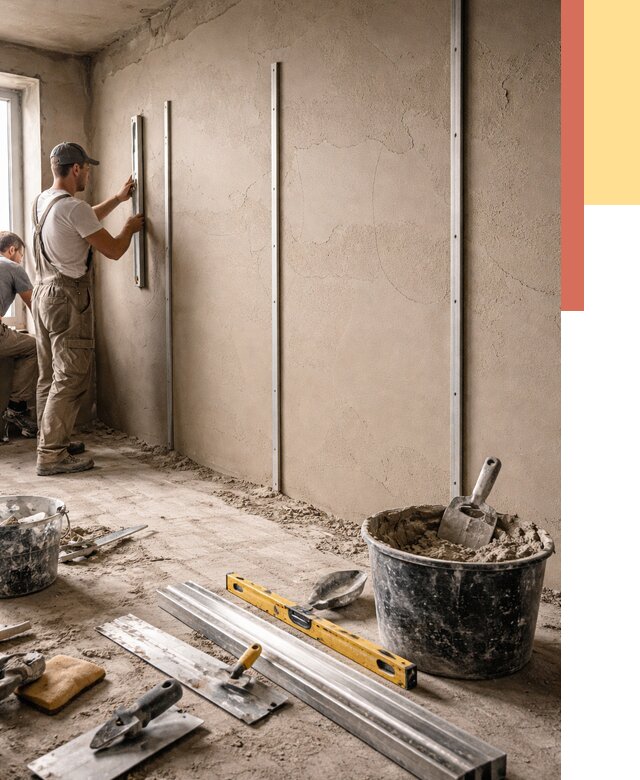 Штукатурка стен по маякам в Канаше от 5650 руб./м² — выравнивание под ключ | ОТДЕЛОЧНИК-Кна