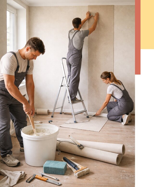 Оклейка стен обоями в Канаше от 3595 руб/м2 — быстро и недорого | ОТДЕЛОЧНИК-Кна