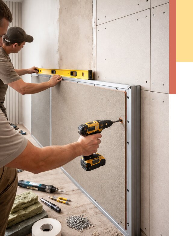 Шумоизоляция стен панелями ЗИПС в Канаше от 2260 руб./м² под ключ | ОТДЕЛОЧНИК-Кна