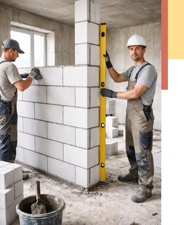 Кладка перегородок из пеноблока в Канаше от 1849 руб. под ключ | ОТДЕЛОЧНИК-Кна