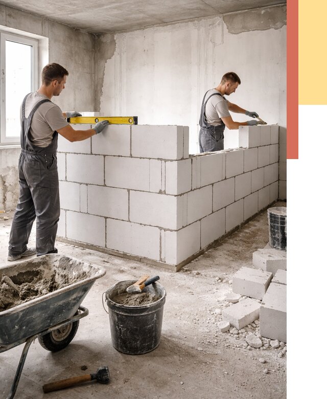 Кладка перегородок из ПГП в Канаше от 2568 руб./м2 — монтаж и возведение под ключ | ОТДЕЛОЧНИК-Кна