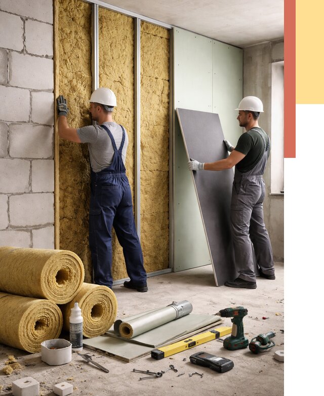 Шумоизоляция перегородок из блоков в Канаше от 1900 руб./м² — быстро и недорого | ОТДЕЛОЧНИК-Кна