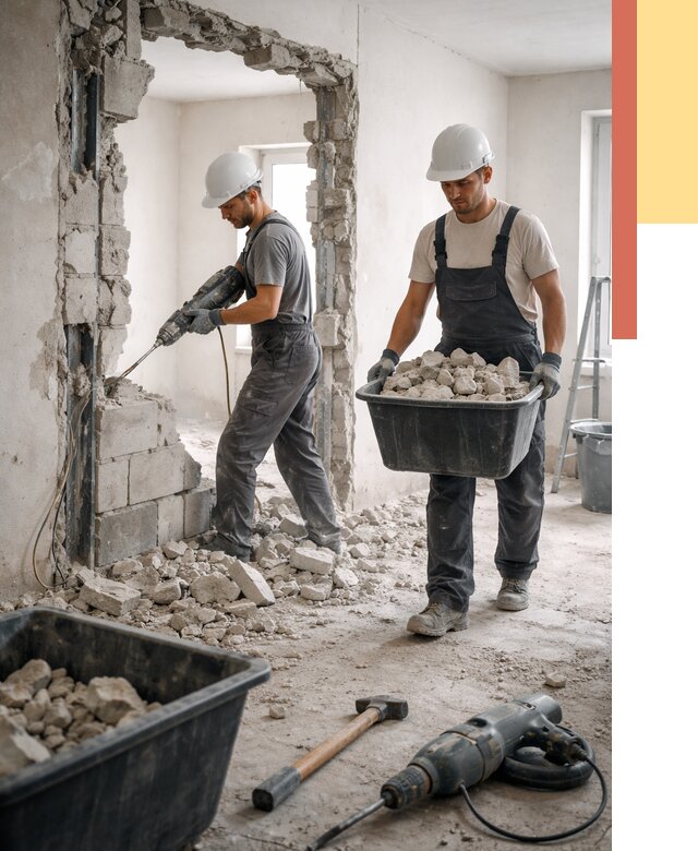 Демонтаж блоковых перегородок в Канаше от 3852 руб. — быстро и недорого | ОТДЕЛОЧНИК-Кна