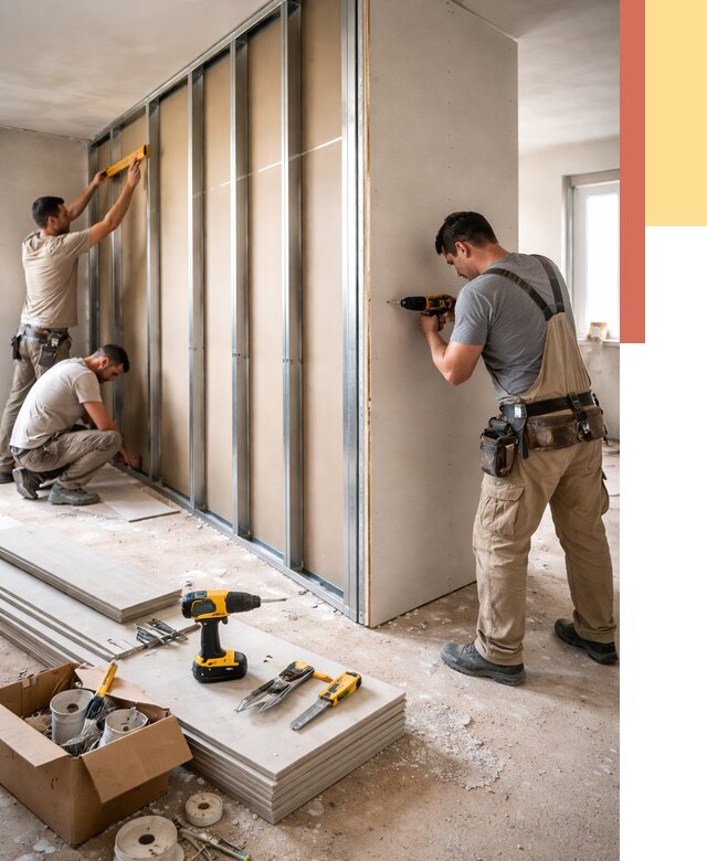 Монтаж однослойной перегородки из гипсокартона в Канаше от 668 руб. | ОТДЕЛОЧНИК-Кна