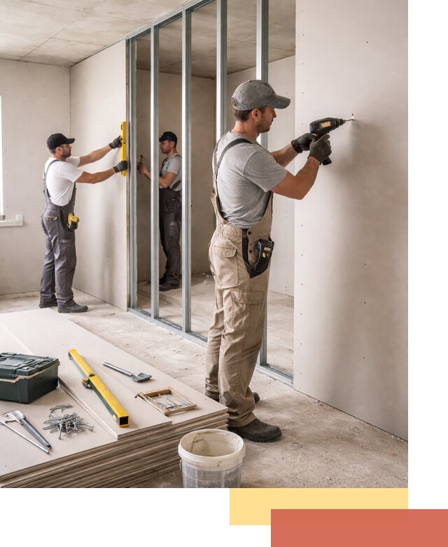 Однослойная перегородка из гипсокартона в Канаше под ключ, монтаж и отделка