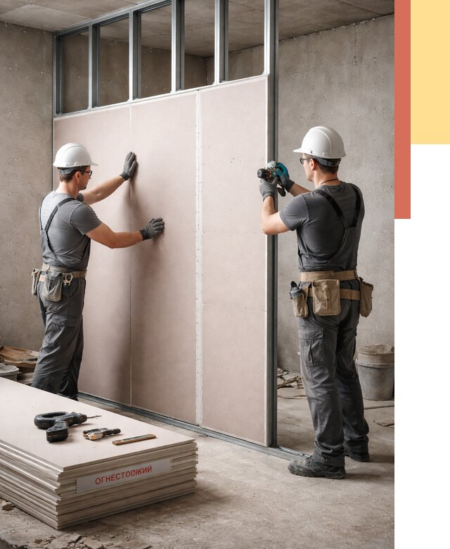 Перегородка из огнестойкого гипсокартона в Канаше от 1900 руб. под ключ | ОТДЕЛОЧНИК-Кна