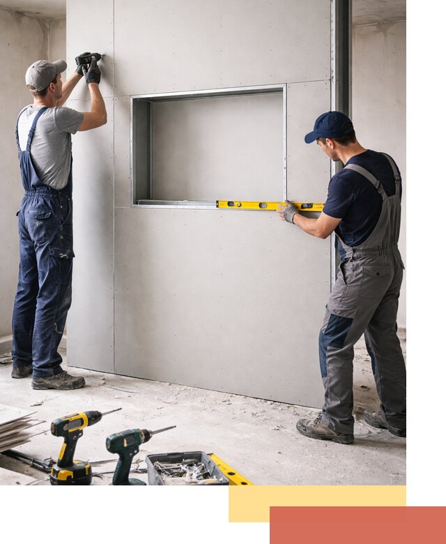 Перегородка из гипсокартона с нишей под декор в Канаше