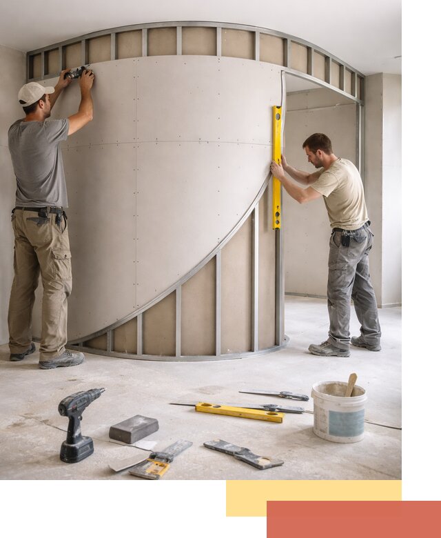 Радиусная перегородка из гипсокартона в Канаше под ключ