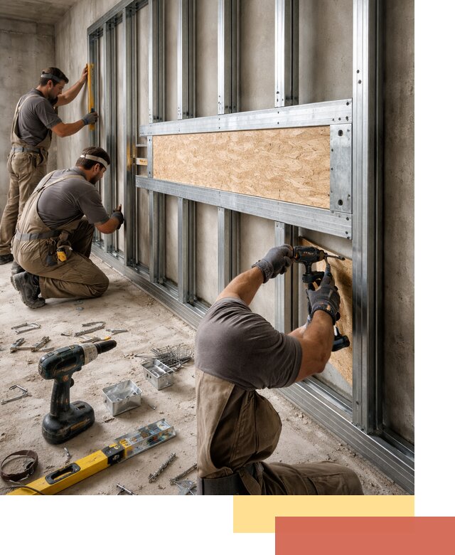 Усиленная перегородка для крепления тяжёлых конструкций в Канаше