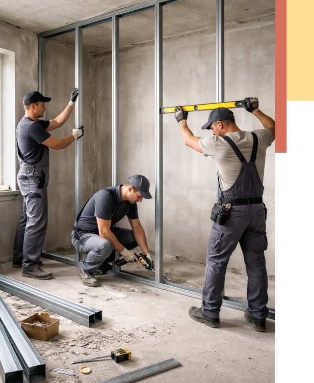 Монтаж каркаса перегородки из профиля в Канаше от 770 руб. | ОТДЕЛОЧНИК-Кна