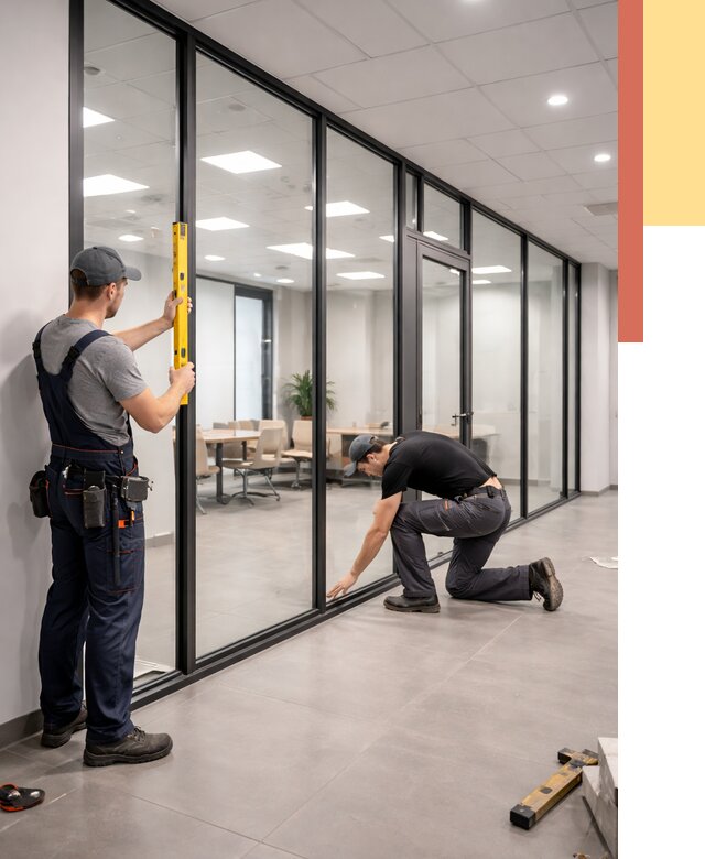 Каркасные стеклянные перегородки в Канаше под ключ от 9450 руб. | ОТДЕЛОЧНИК-Кна