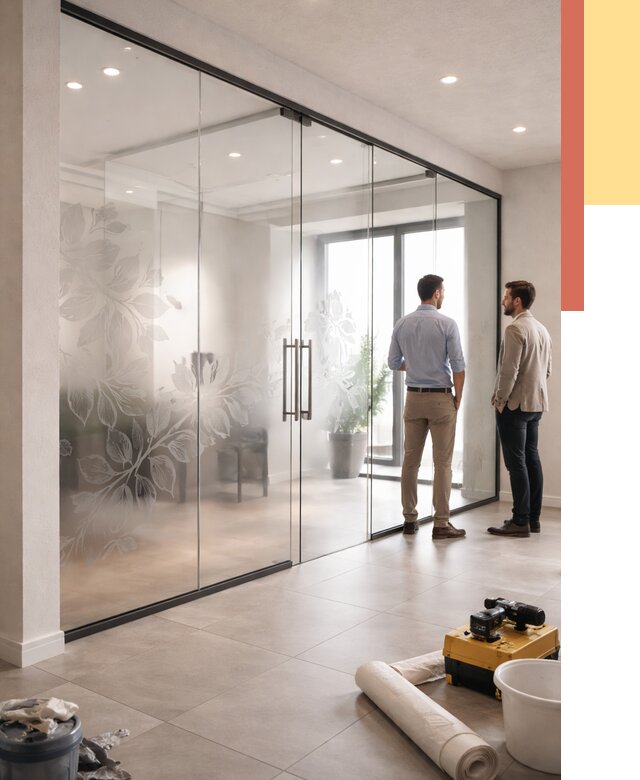 Стеклянные перегородки с рисунком в Канаше от 12840 руб. монтаж и нанесение | ОТДЕЛОЧНИК-Кна