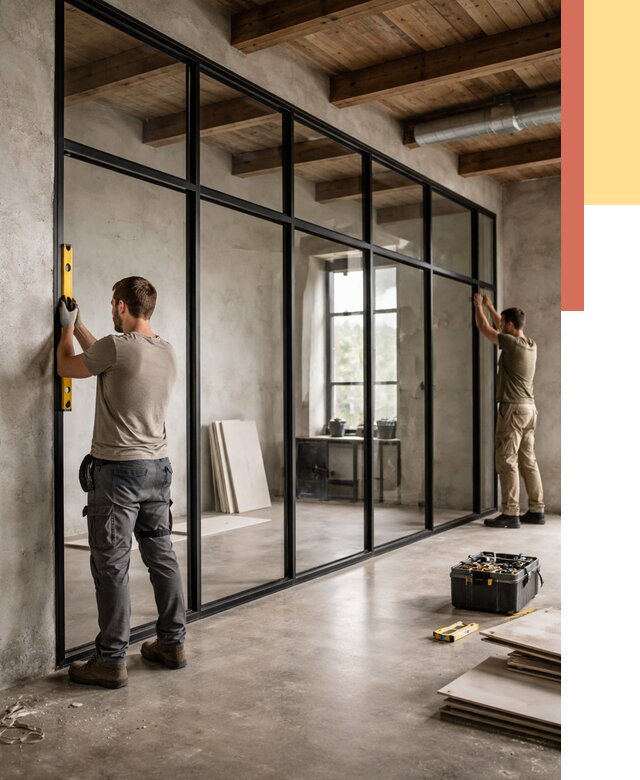 Стеклянные перегородки лофт в Канаше от 10786 руб. под ключ | ОТДЕЛОЧНИК-Кна