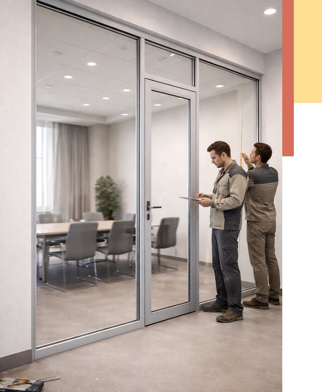 Установка и монтаж алюминиевых перегородок со стеклом в Канаше от 8423 руб. | ОТДЕЛОЧНИК-Кна