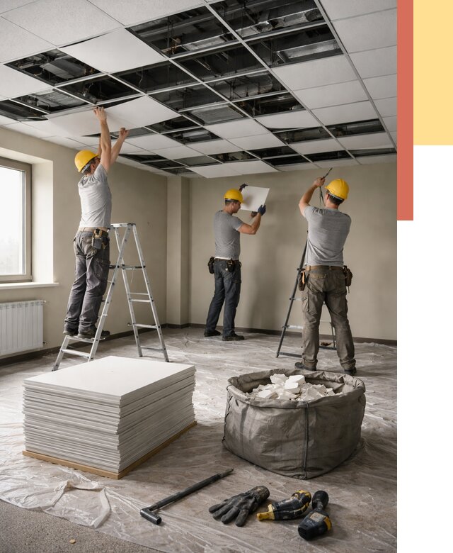 Демонтаж потолка Армстронг в Канаше от 4622 руб. быстро и недорого | ОТДЕЛОЧНИК-Кна