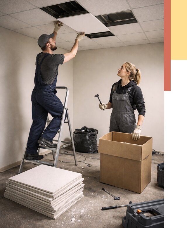 Демонтаж потолочной плитки в Канаше от 4622 руб. быстро и недорого | ОТДЕЛОЧНИК-Кна