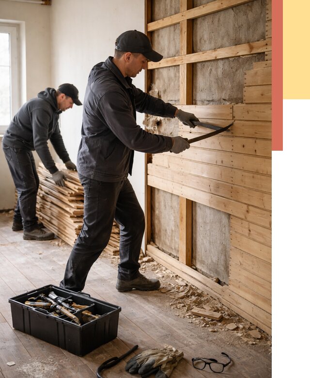 Демонтаж вагонки в Канаше от 3903 руб/м2 — быстро и недорого | ОТДЕЛОЧНИК-Кна