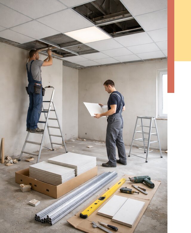 Монтаж потолка армстронг в Канаше от 4622 руб/м2 — быстрая установка под ключ | ОТДЕЛОЧНИК-Кна