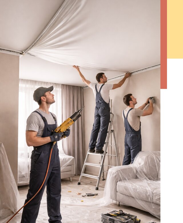 Установка натяжного потолка в Канаше от 4622 руб. | Быстро и недорого — ОТДЕЛОЧНИК-Кна