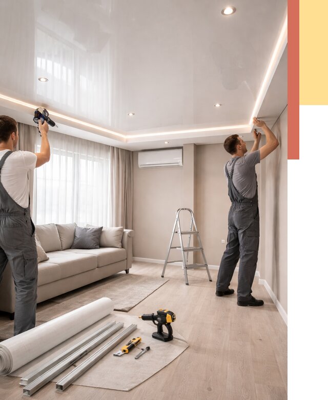 Монтаж глянцевого натяжного потолка в Канаше от 770 руб. под ключ | ОТДЕЛОЧНИК-Кна