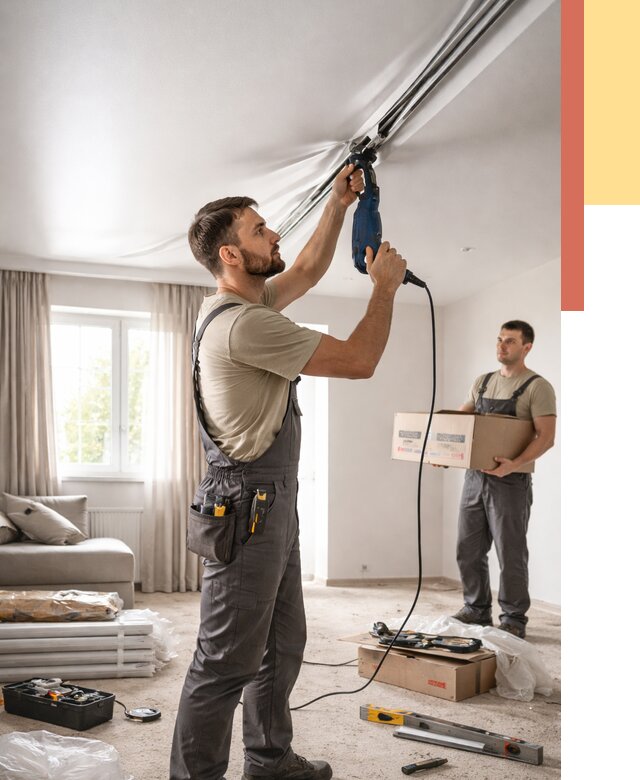 Монтаж сатинового натяжного потолка в Канаше от 3595 руб. | Быстро, недорого — ОТДЕЛОЧНИК-Кна