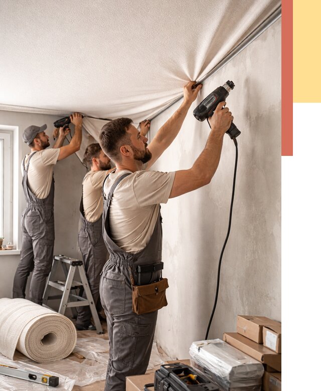 Монтаж фактурного натяжного потолка в Канаше от 770 руб. — ОТДЕЛОЧНИК-Кна