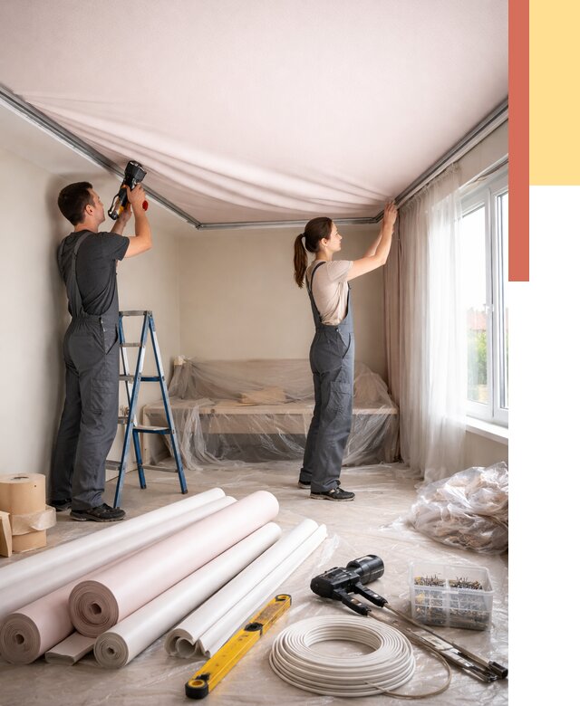 Монтаж цветного натяжного потолка в Канаше от 4314 руб/м² — быстро и недорого | ОТДЕЛОЧНИК-Кна