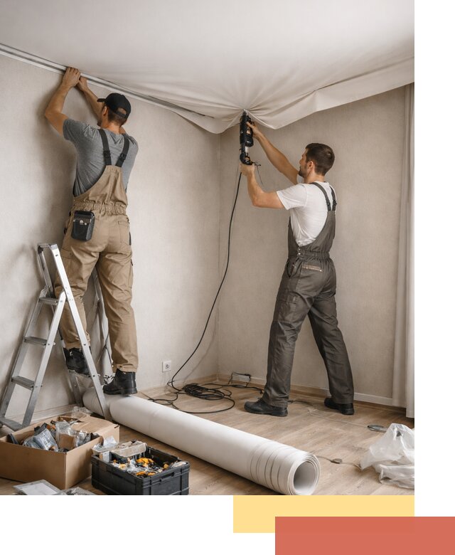 Монтаж цветного натяжного потолка в Канаше за один день