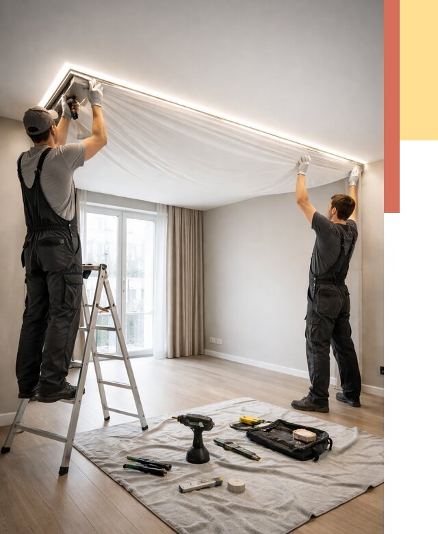 Монтаж парящего натяжного потолка в Канаше от 4622 руб. быстро и недорого | ОТДЕЛОЧНИК-Кна