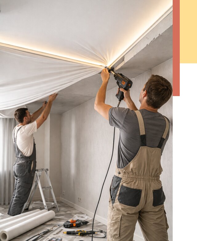 Монтаж натяжного потолка с подсветкой в Канаше от 976 руб. | ОТДЕЛОЧНИК-Кна