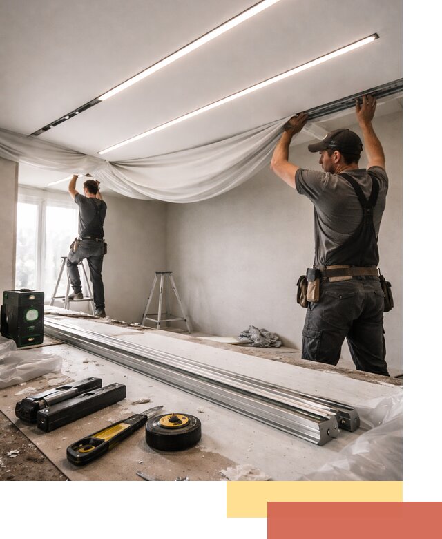 Монтаж натяжных потолков со световыми линиями в Канаше