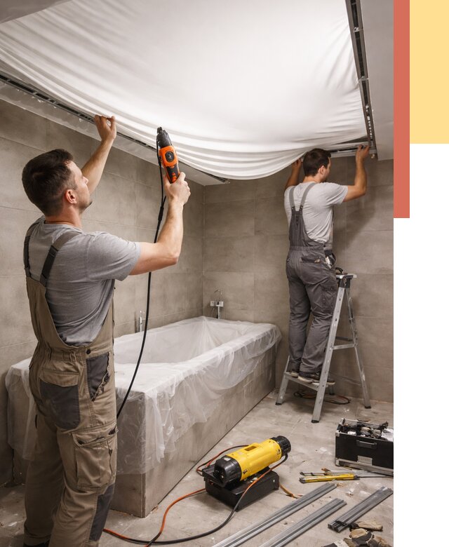 Монтаж натяжного потолка в ванной в Канаше от 1233 руб. под ключ | ОТДЕЛОЧНИК-Кна