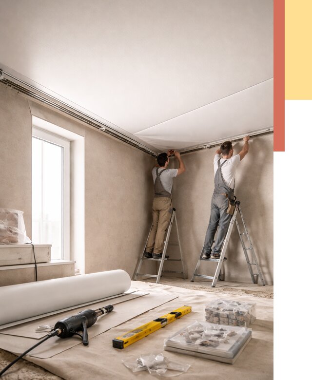 Монтаж натяжного потолка в спальне в Канаше от 3903 руб. под ключ | ОТДЕЛОЧНИК-Кна