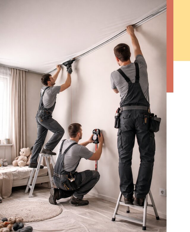 Монтаж натяжного потолка в детской в Канаше от 3595 руб. — быстро и недорого | ОТДЕЛОЧНИК-Кна