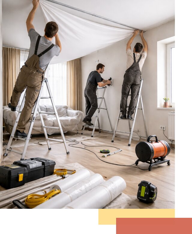 Монтаж натяжного потолка в гостиной в Канаше