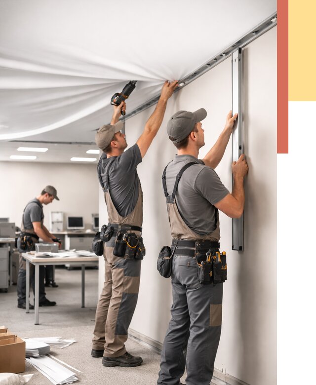 Монтаж натяжного потолка в офисе в Канаше от 462 руб/м² — быстро и недорого | ОТДЕЛОЧНИК-Кна