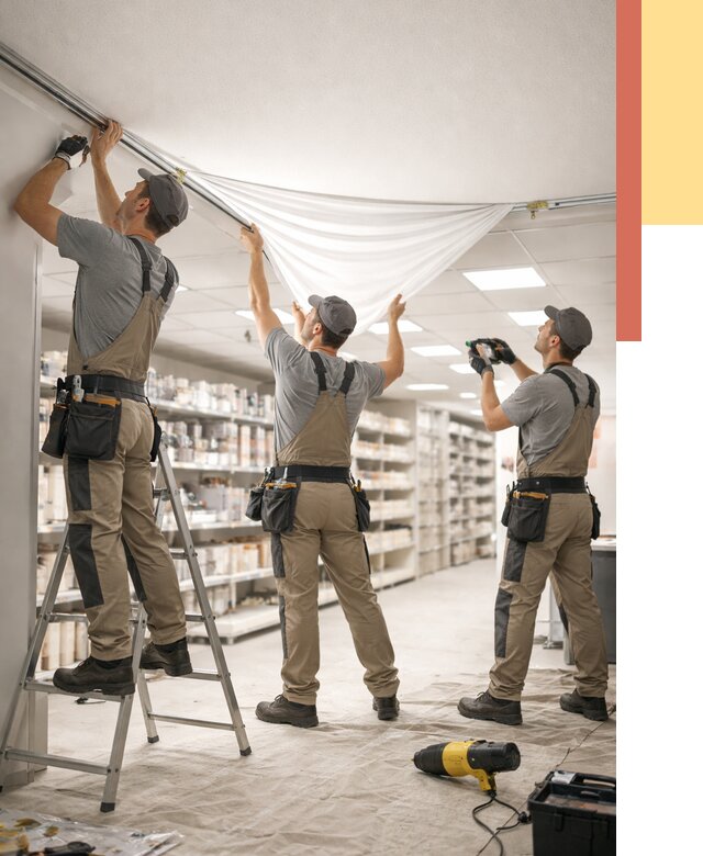 Монтаж натяжного потолка в магазине в Канаше от 4622 руб. быстро и недорого | ОТДЕЛОЧНИК-Кна