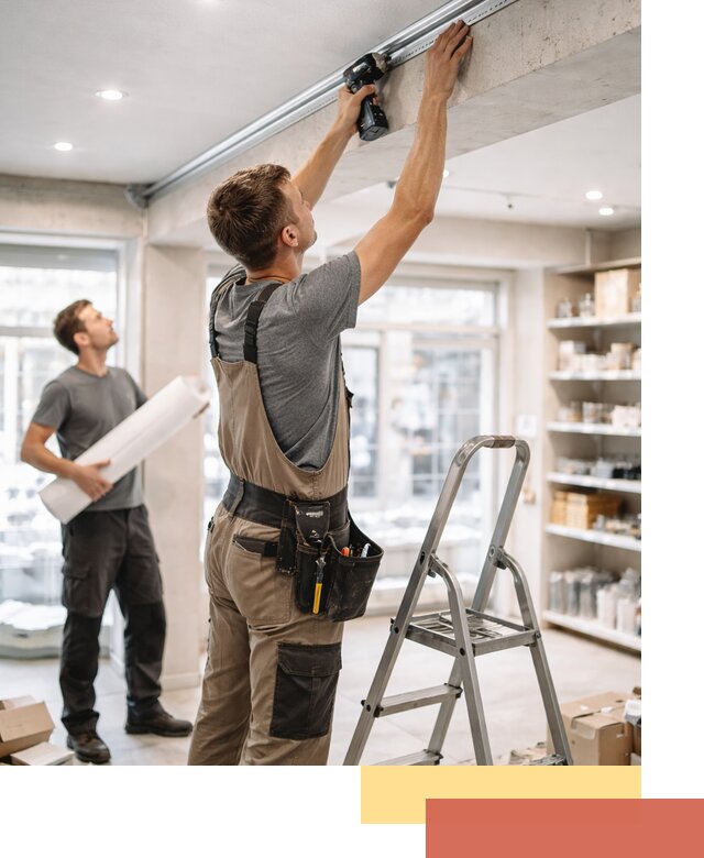 Монтаж натяжных потолков в магазине в Канаше