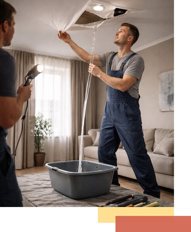 Слив воды с натяжного потолка в Канаше быстро и аккуратно