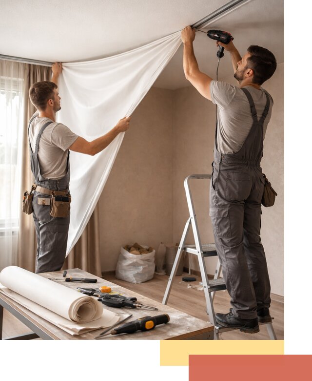 Замена полотна натяжного потолка в Канаше быстро и качественно