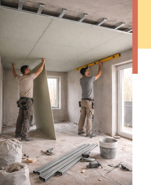 Одноуровневый потолок из гипсокартона в Канаше от 770 руб. — монтаж под ключ | ОТДЕЛОЧНИК-Кна