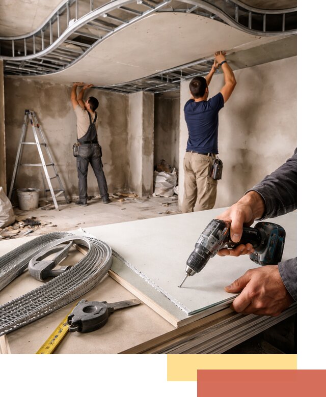 Криволинейный потолок из гипсокартона в Канаше — монтаж и отделка