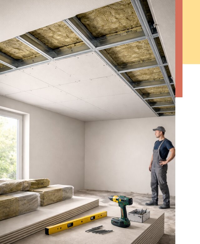 Звукоизоляция потолка ГКЛ в Канаше от 976 руб. — монтаж под ключ | ОТДЕЛОЧНИК-Кна